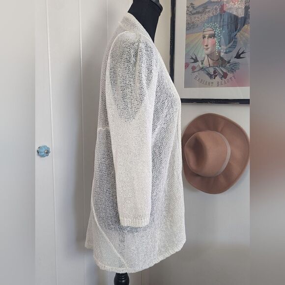 Eileen Fisher White Linen Knit Open Weave sz MD EUC - Picture 5 of 9